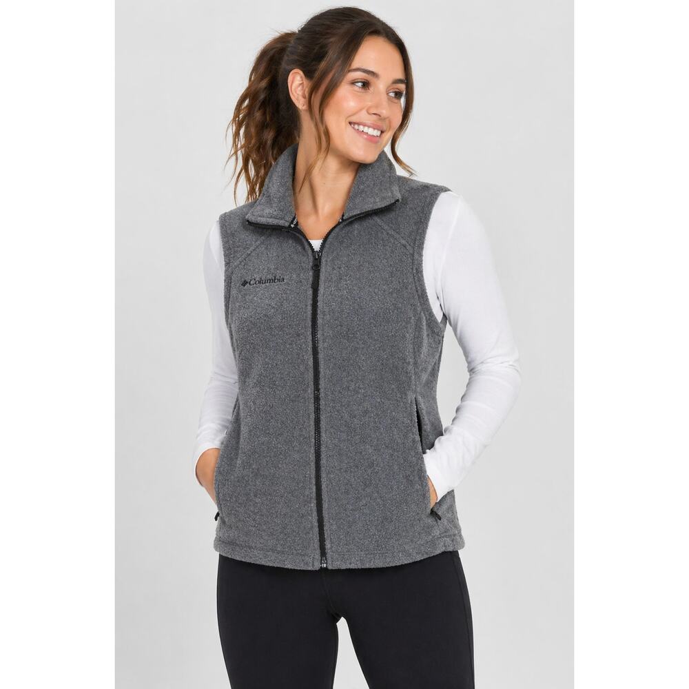Columbia Fleece Vest Womens Medium Gray Full Zip Outdoor Cozy